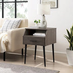 Table d'appoint moderne pour 1 personne avec tiroir et compartiment ouvert en noyer foncé/gris ardoise
