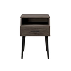 Table d'appoint moderne pour 1 personne avec tiroir et compartiment ouvert en noyer foncé/gris ardoise
