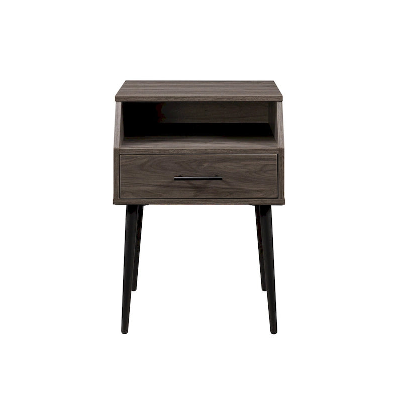 Table d'appoint moderne pour 1 personne avec tiroir et compartiment ouvert en noyer foncé/gris ardoise