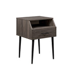 Table d'appoint moderne pour 1 personne avec tiroir et compartiment ouvert en noyer foncé/gris ardoise