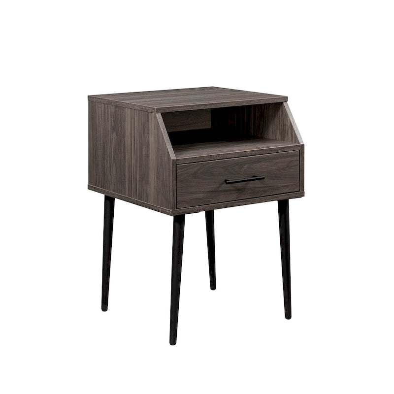 Table d'appoint moderne pour 1 personne avec tiroir et compartiment ouvert en noyer foncé/gris ardoise