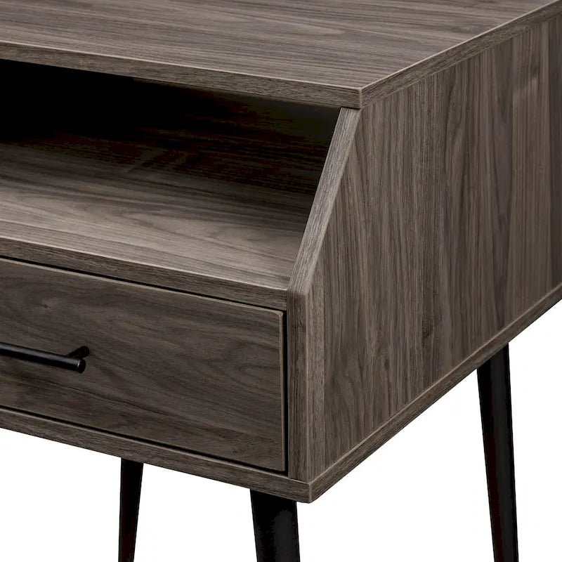 Table d'appoint moderne pour 1 personne avec tiroir et compartiment ouvert en noyer foncé/gris ardoise