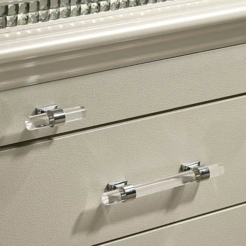 Ensemble de 2 tables de nuit et commode à 8 tiroirs Pearl White Glam