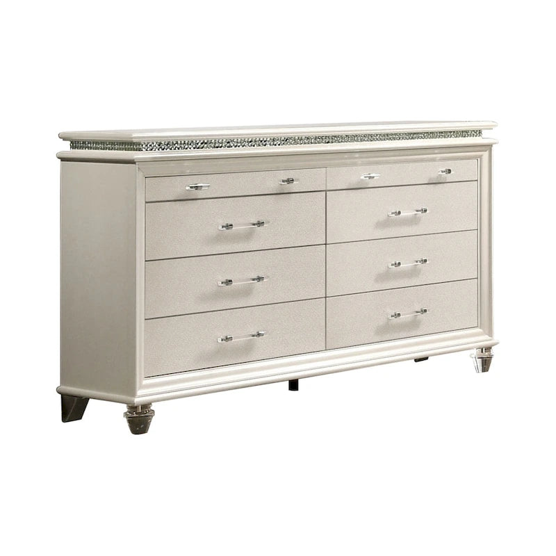 Ensemble de 2 tables de nuit et commode à 8 tiroirs Pearl White Glam