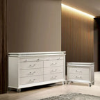 Ensemble de 2 tables de nuit et commode à 8 tiroirs Pearl White Glam