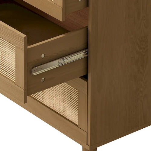 Commode 6 tiroirs en rotin, chêne/noir, simple