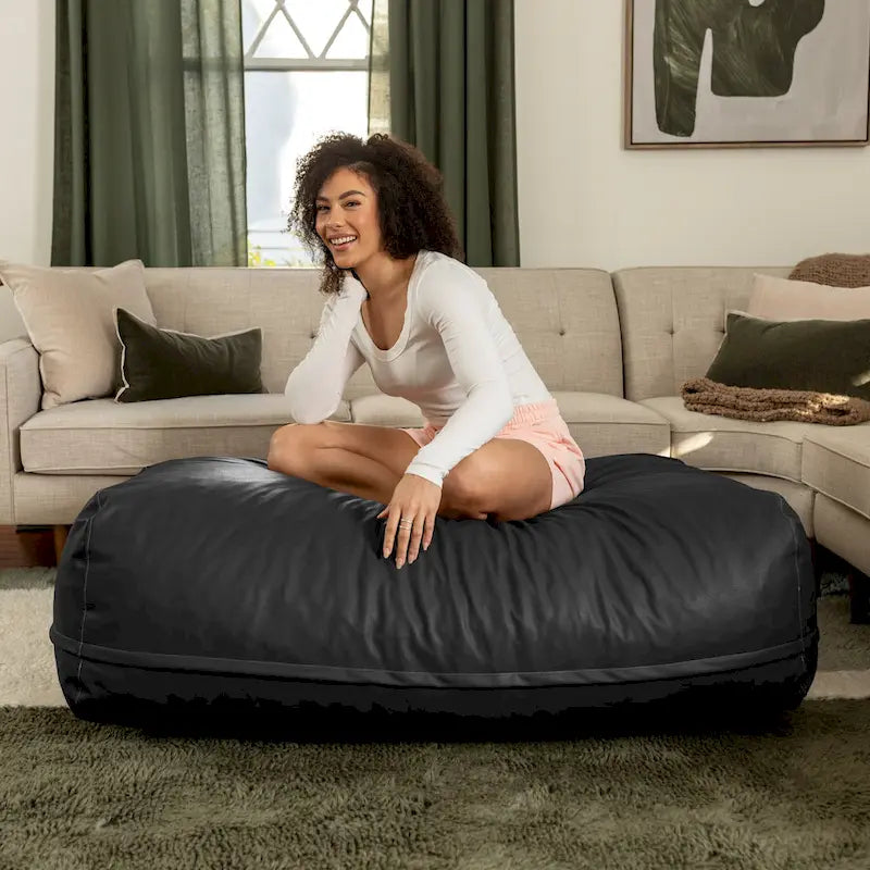 Pouffe surdimensionné en similicuir – Bronze / Beige / Bleu / Noyer / Noir / Chocolat, 1 place