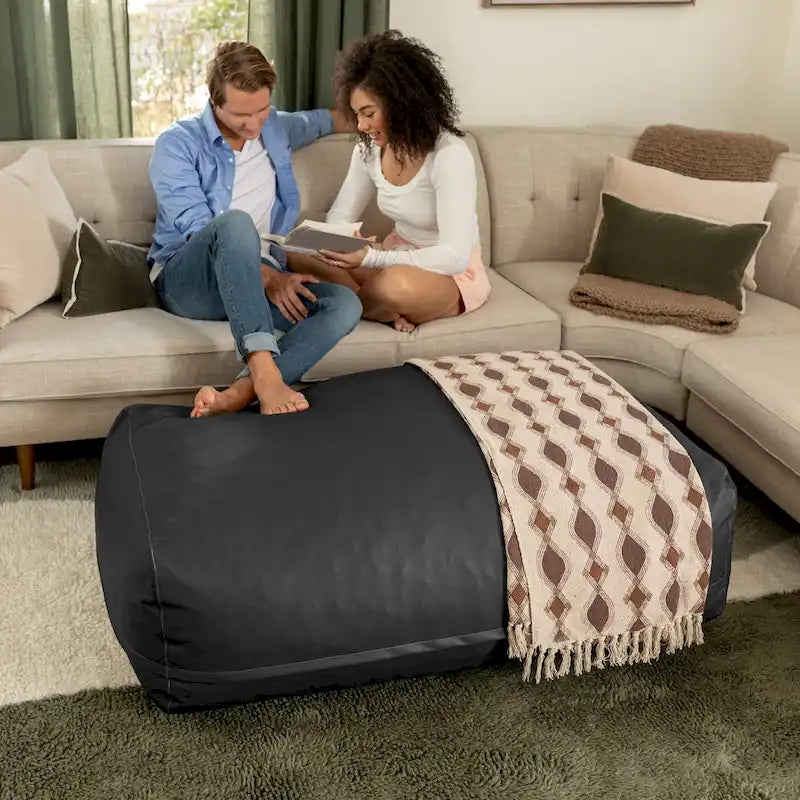 Pouffe surdimensionné en similicuir – Bronze / Beige / Bleu / Noyer / Noir / Chocolat, 1 place