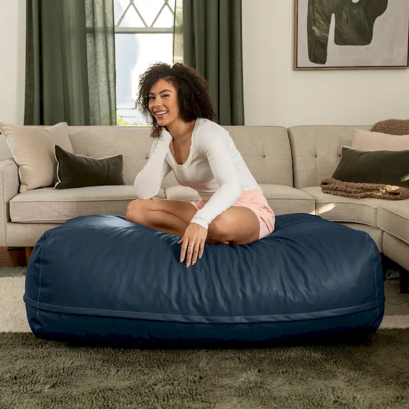 Pouffe surdimensionné en similicuir – Bronze / Beige / Bleu / Noyer / Noir / Chocolat, 1 place