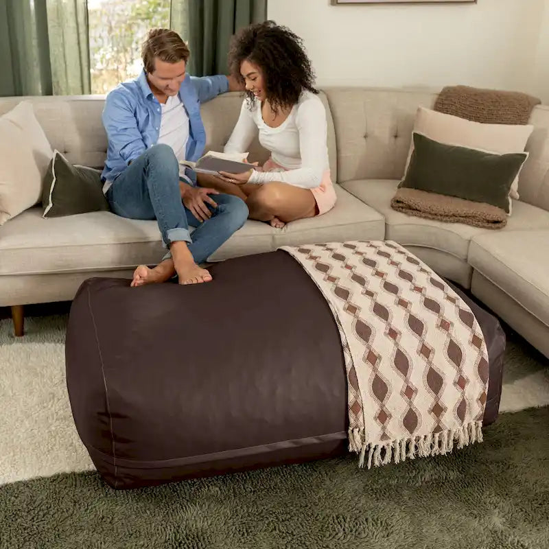 Pouffe surdimensionné en similicuir – Bronze / Beige / Bleu / Noyer / Noir / Chocolat, 1 place