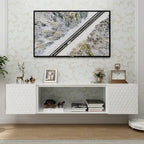 Meuble TV flottant mural 67", blanc et noir, convient aux téléviseurs jusqu'à 80"