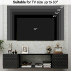 Meuble TV flottant mural 67", blanc et noir, convient aux téléviseurs jusqu'à 80"