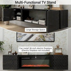 Meuble TV flottant mural 67", blanc et noir, convient aux téléviseurs jusqu'à 80"