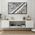 Meuble TV flottant mural 67", blanc et noir, convient aux téléviseurs jusqu'à 80"