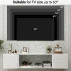 Meuble TV flottant mural 67", blanc et noir, convient aux téléviseurs jusqu'à 80"
