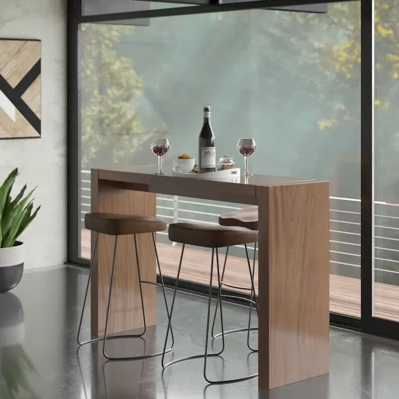 Table de bar en bois avec finition laquée blanc / noyer / gris / wengé, 2 places