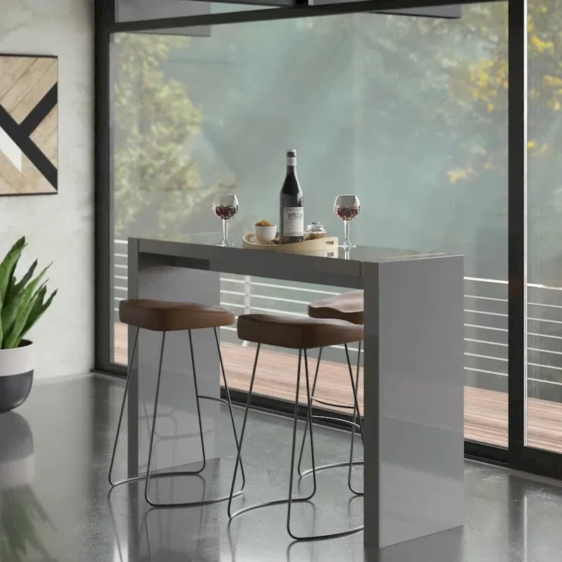 Table de bar en bois avec finition laquée blanc / noyer / gris / wengé, 2 places