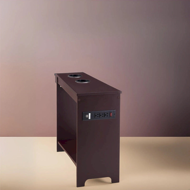 Table d'appoint à 2 niveaux avec station de charge, couleurs cerisier/expresso/noir/crème/blanc, pour 1 personne