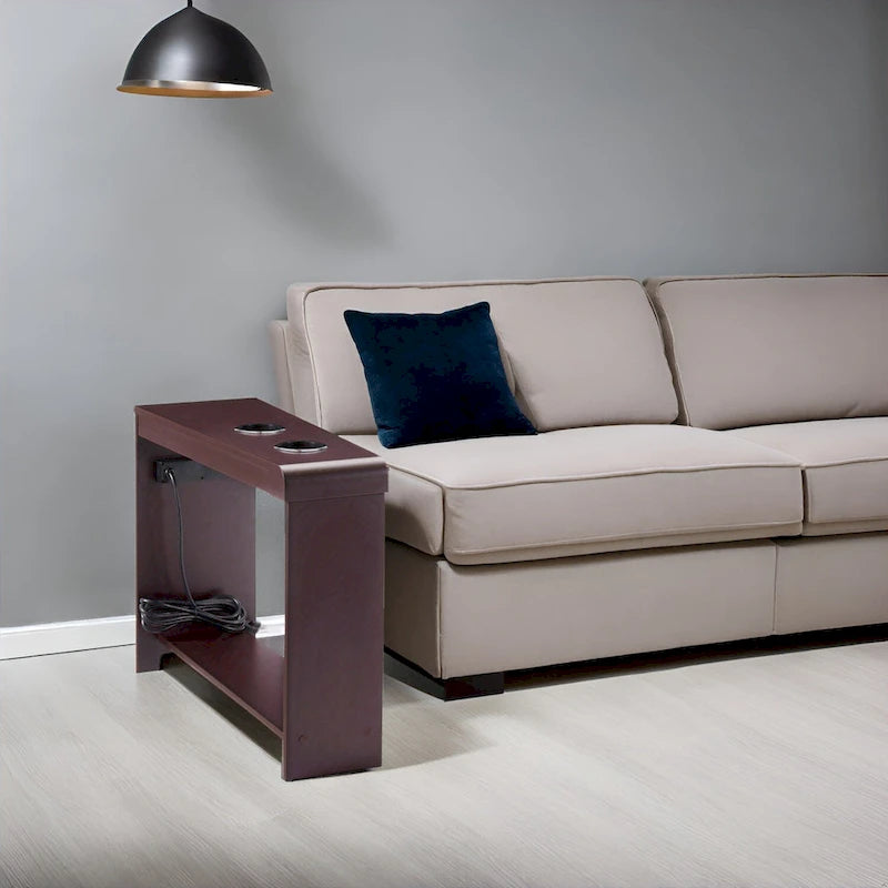 Table d'appoint à 2 niveaux avec station de charge, couleurs cerisier/expresso/noir/crème/blanc, pour 1 personne