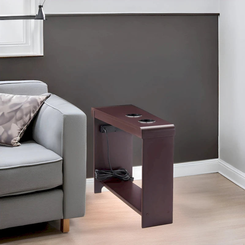 Table d'appoint à 2 niveaux avec station de charge, couleurs cerisier/expresso/noir/crème/blanc, pour 1 personne