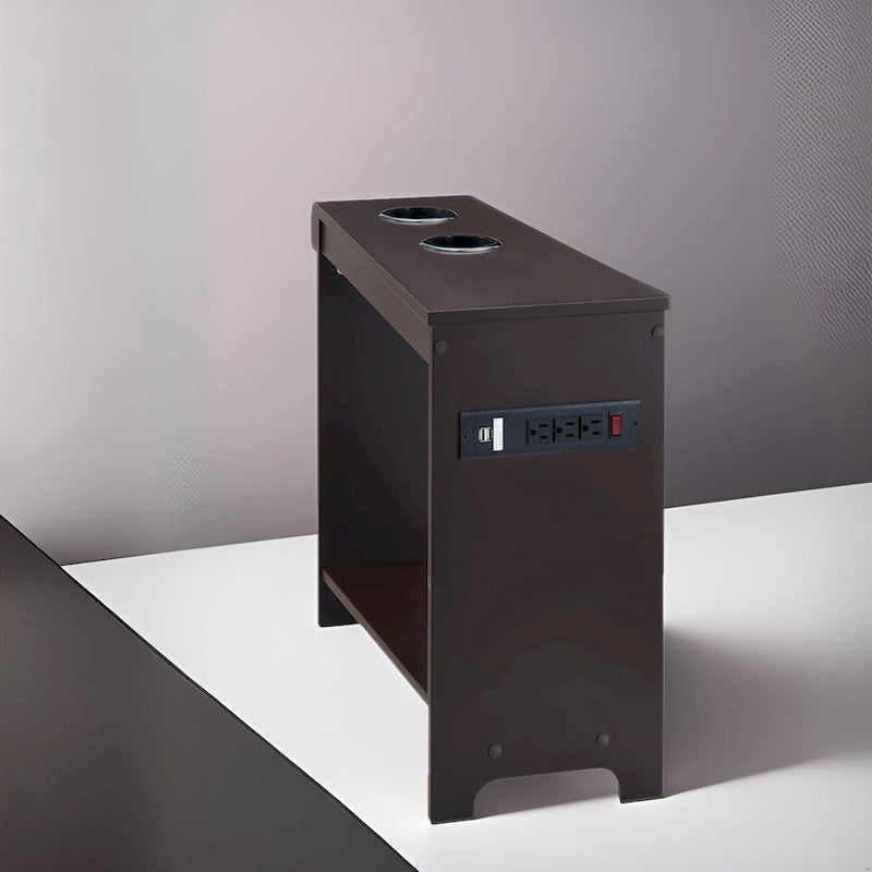 Table d'appoint à 2 niveaux avec station de charge, couleurs cerisier/expresso/noir/crème/blanc, pour 1 personne