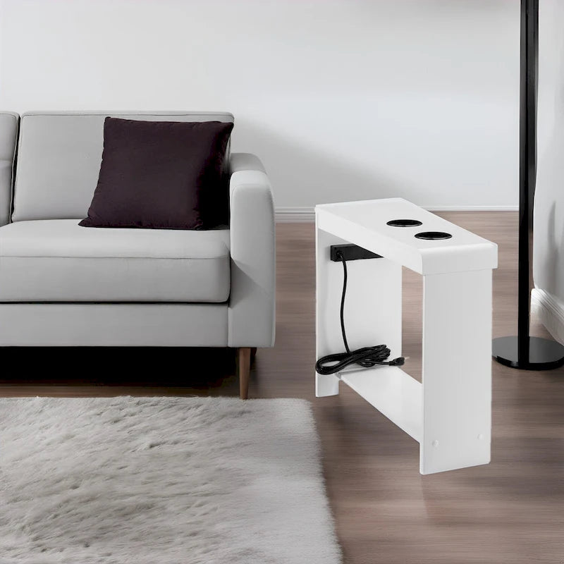 Table d'appoint à 2 niveaux avec station de charge, couleurs cerisier/expresso/noir/crème/blanc, pour 1 personne