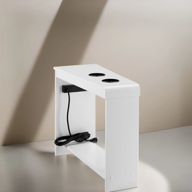 Table d'appoint à 2 niveaux avec station de charge, couleurs cerisier/expresso/noir/crème/blanc, pour 1 personne