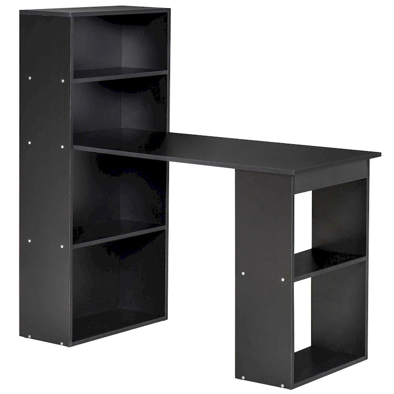 Bureau d'ordinateur noir avec bibliothèque 6 niveaux, 1 personne