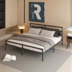 Lit plateforme King Size en métal noir avec tête de lit ondulée, convient pour 1 matelas