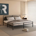 Lit plateforme King Size en métal noir avec tête de lit ondulée, convient pour 1 matelas