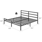 Lit plateforme King Size en métal noir avec tête de lit ondulée, convient pour 1 matelas