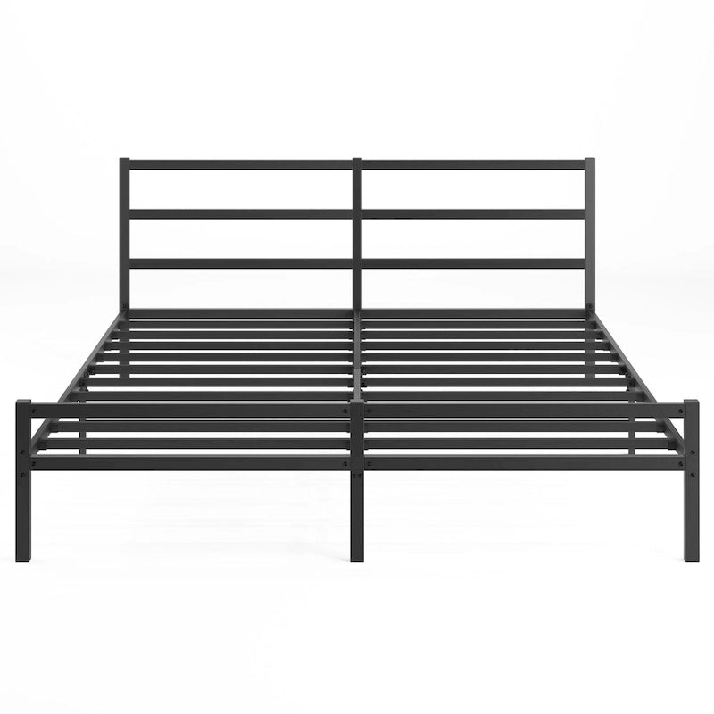 Lit plateforme King Size en métal noir avec tête de lit ondulée, convient pour 1 matelas