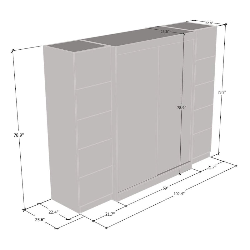 Ensemble d'armoires portes vitrées grises / noires / blanches (3 pièces)