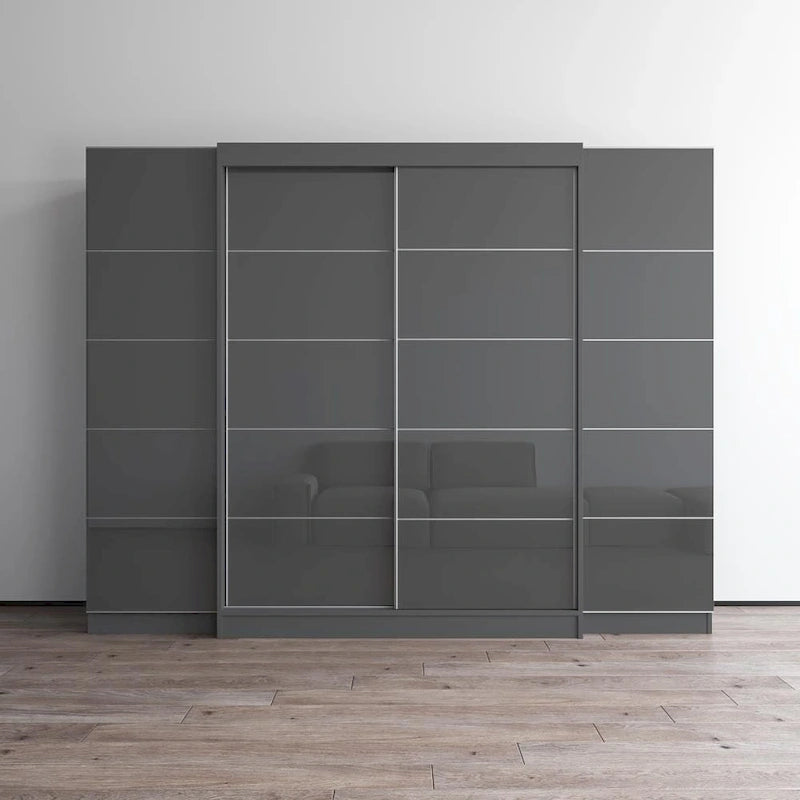 Ensemble d'armoires portes vitrées grises / noires / blanches (3 pièces)