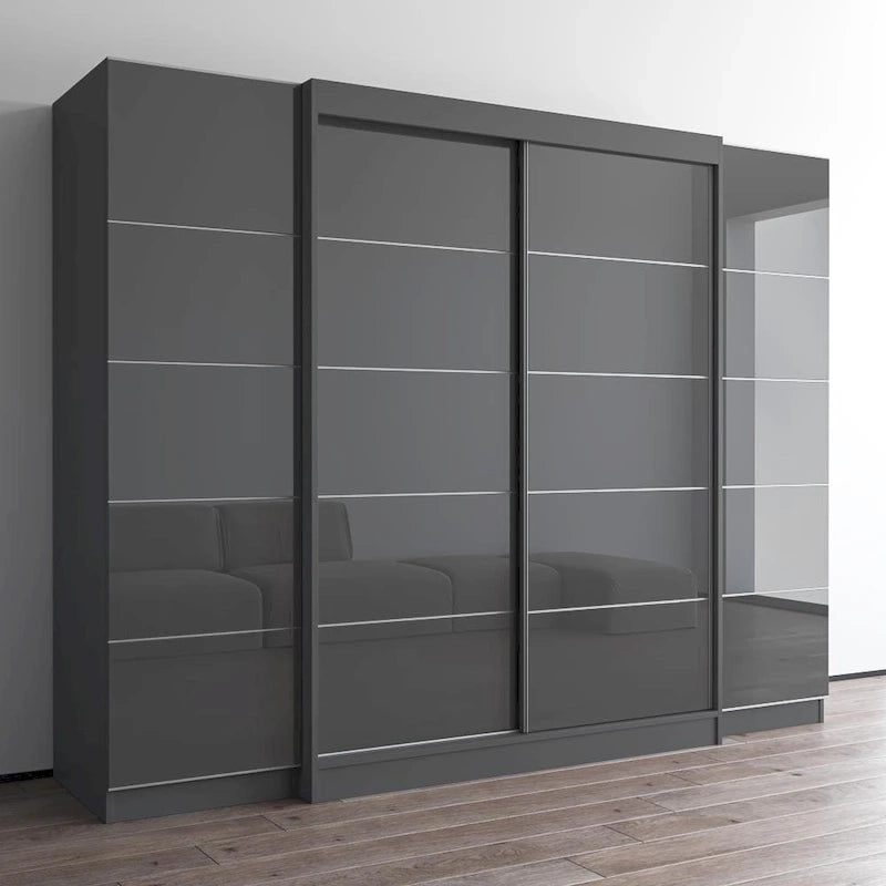 Ensemble d'armoires portes vitrées grises / noires / blanches (3 pièces)