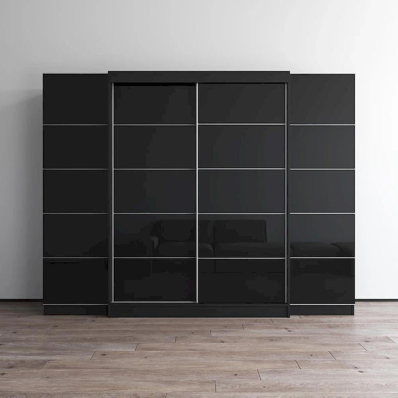 Ensemble d'armoires portes vitrées grises / noires / blanches (3 pièces)