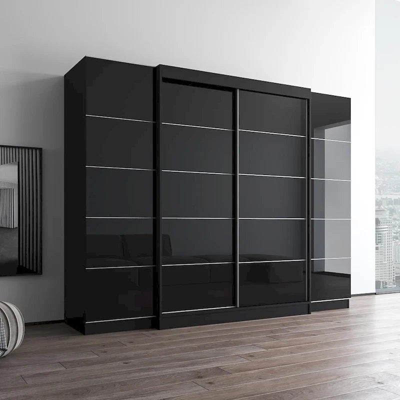 Ensemble d'armoires portes vitrées grises / noires / blanches (3 pièces)