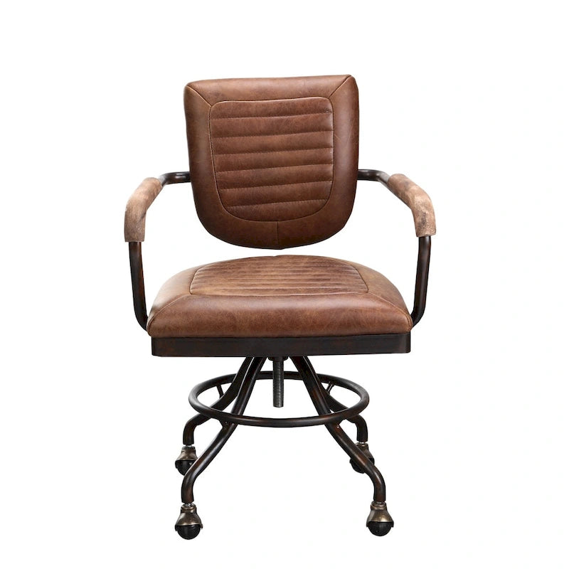 Fauteuil de bureau en cuir marron, style vintage, une place