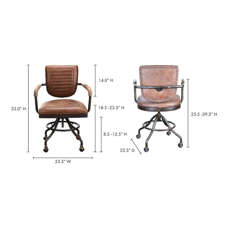 Fauteuil de bureau en cuir marron, style vintage, une place