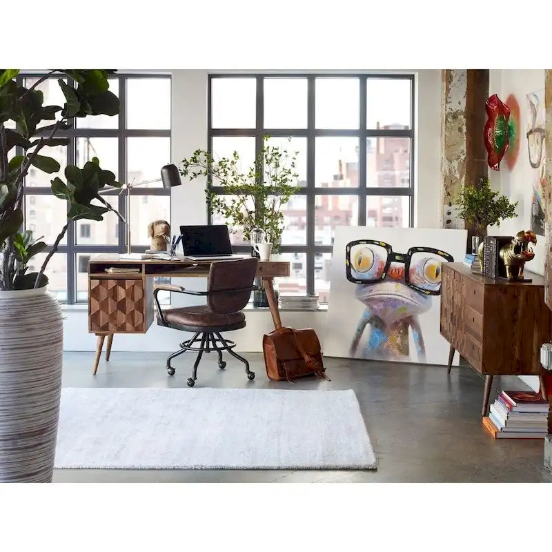 Fauteuil de bureau en cuir marron, style vintage, une place