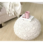Pouf Ottoman Macramé Naturel – Noué à la Main, Assise Simple