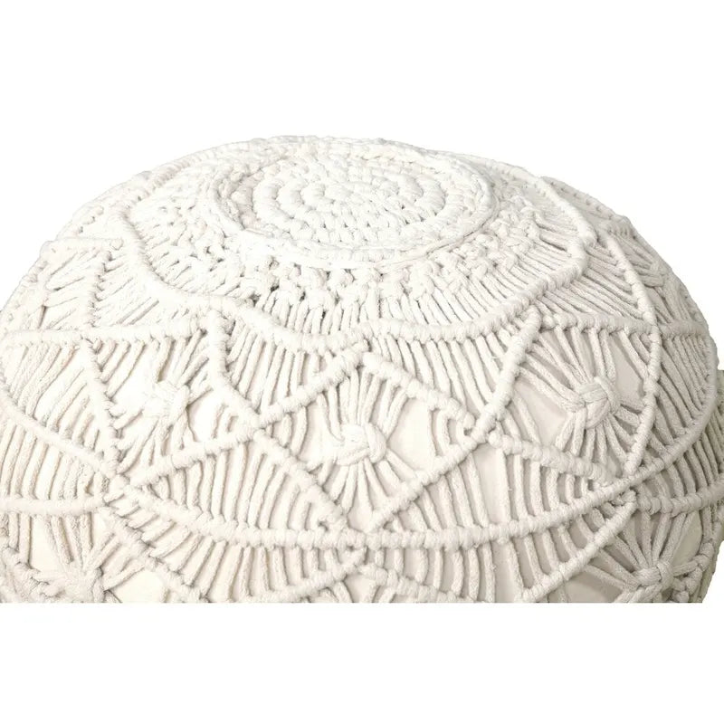 Pouf Ottoman Macramé Naturel – Noué à la Main, Assise Simple