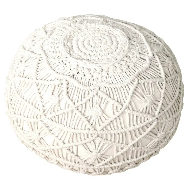 Pouf Ottoman Macramé Naturel – Noué à la Main, Assise Simple