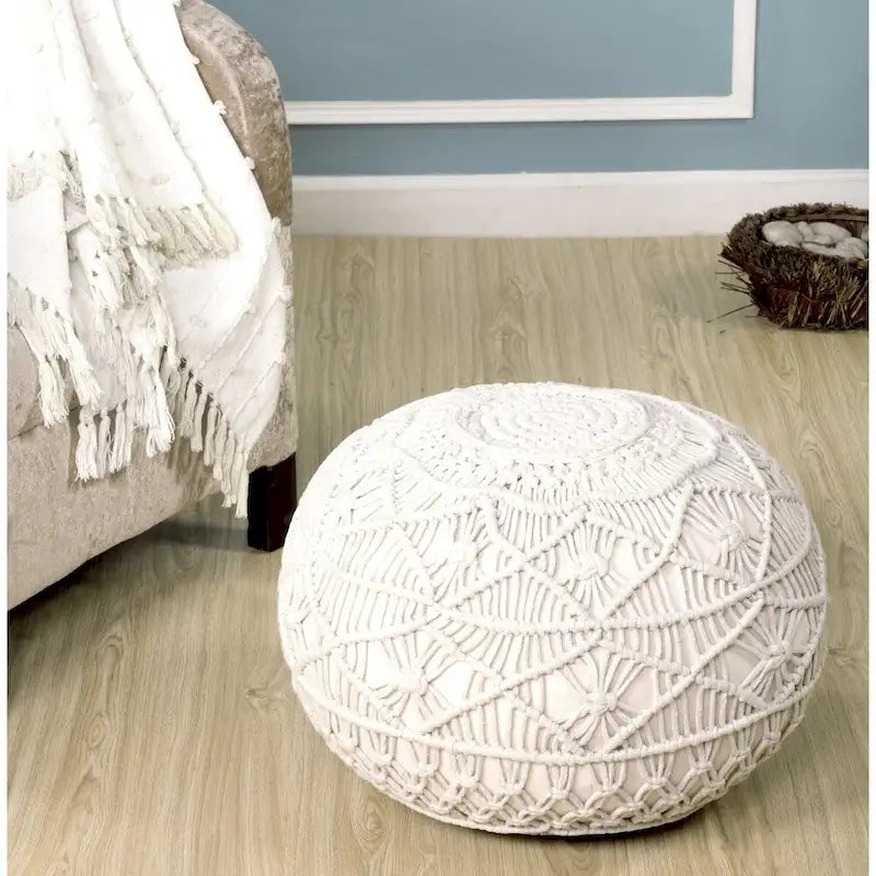 Pouf Ottoman Macramé Naturel – Noué à la Main, Assise Simple