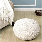 Pouf Ottoman Macramé Naturel – Noué à la Main, Assise Simple
