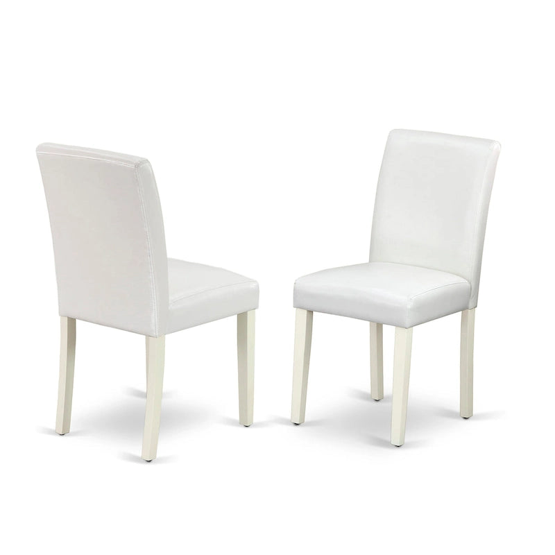 Ensemble de salle à manger rond Lin Blanc avec chaises Parson en cuir PU blanc, 3 ou 5 pièces