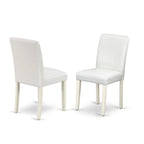 Ensemble de salle à manger rond Lin Blanc avec chaises Parson en cuir PU blanc, 3 ou 5 pièces