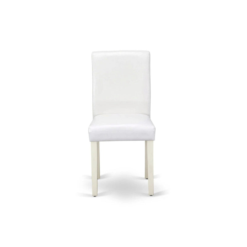 Ensemble de salle à manger rond Lin Blanc avec chaises Parson en cuir PU blanc, 3 ou 5 pièces