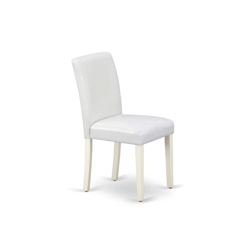Ensemble de salle à manger rond Lin Blanc avec chaises Parson en cuir PU blanc, 3 ou 5 pièces