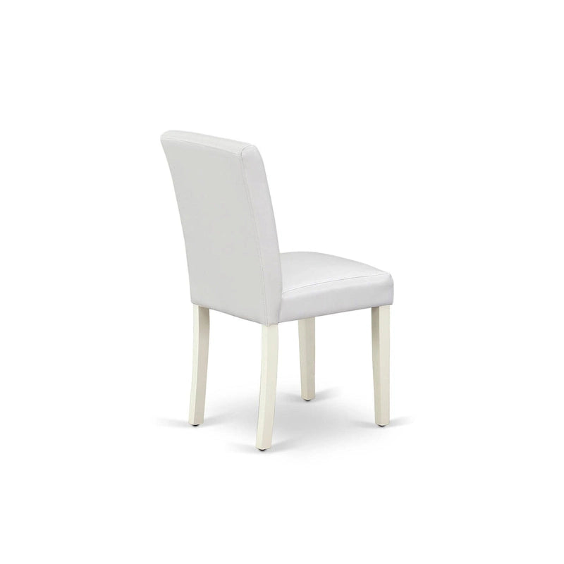 Ensemble de salle à manger rond Lin Blanc avec chaises Parson en cuir PU blanc, 3 ou 5 pièces